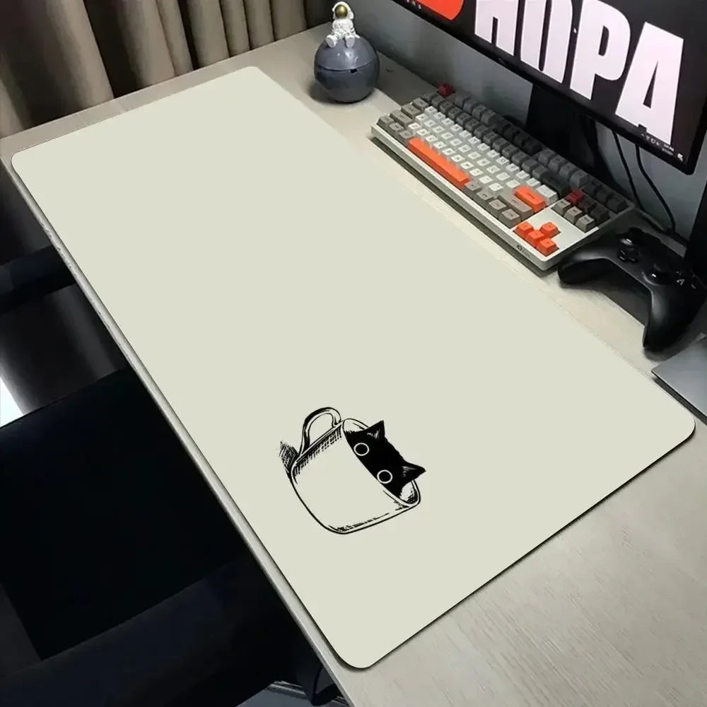 Black Cat Mouse Pad - Kawaii Large Desk Mat for Office and Gaming