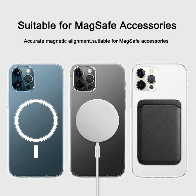 Original Magnetic Case for iPhone 15 14 13 12 Mini 11 Pro Max for MagSafe Clear Shockproof Phone Cover PC+TPU Shell