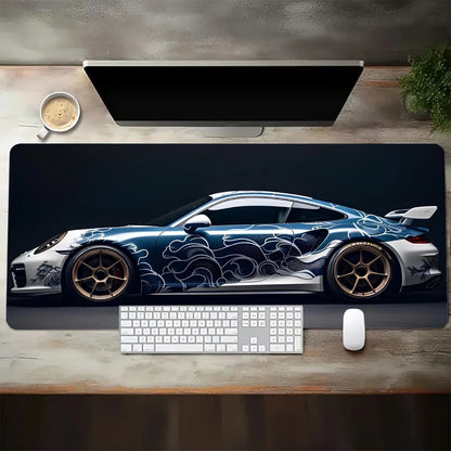 Large White Sports Car Design Gaming Mouse Pad