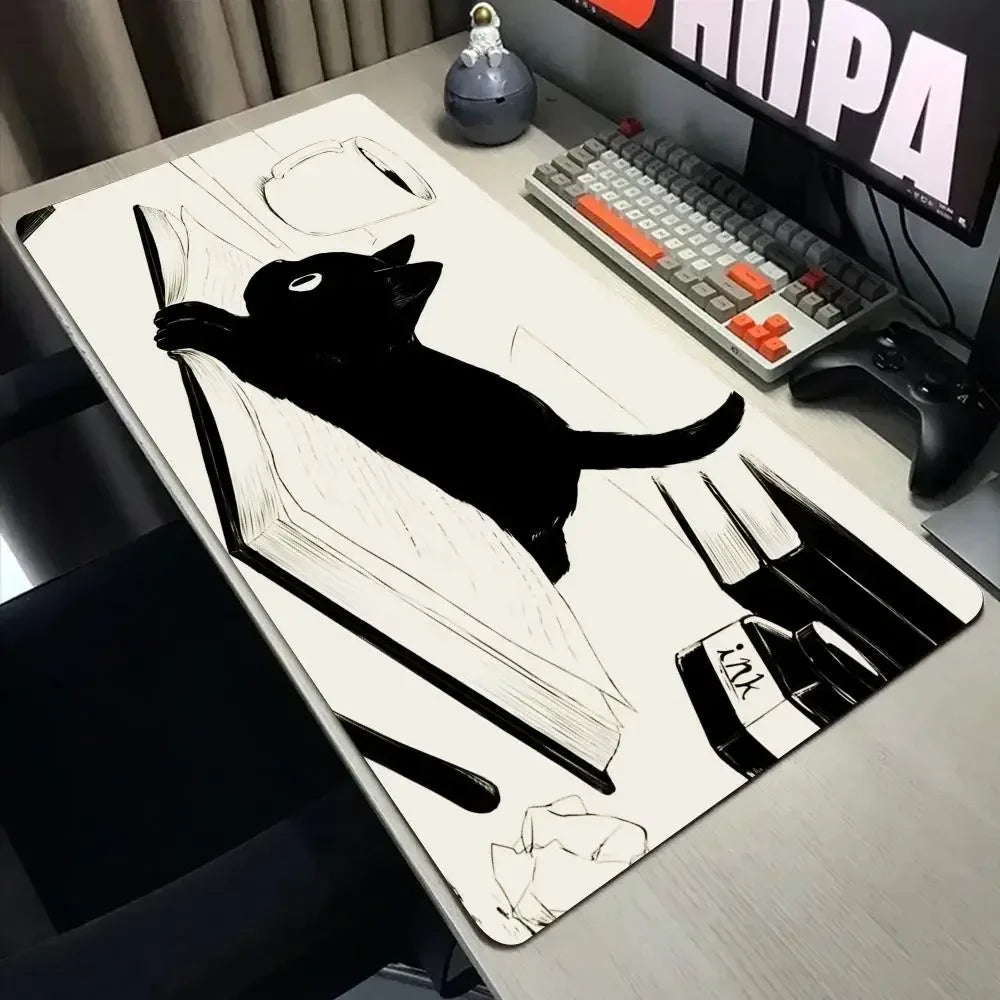 Black Cat Mouse Pad - Kawaii Large Desk Mat for Office and Gaming