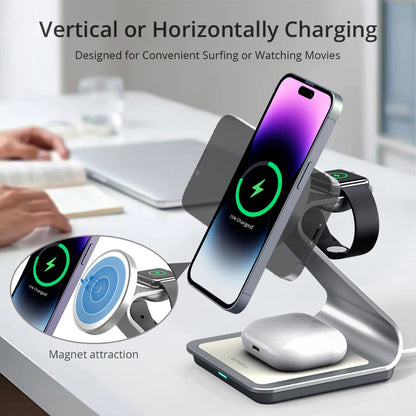 3-in-1 Magnetic Wireless Charger - 30W Charging Station for iPhone 15/14/13/12 Pro Max, Apple Watch, and AirPods Pro