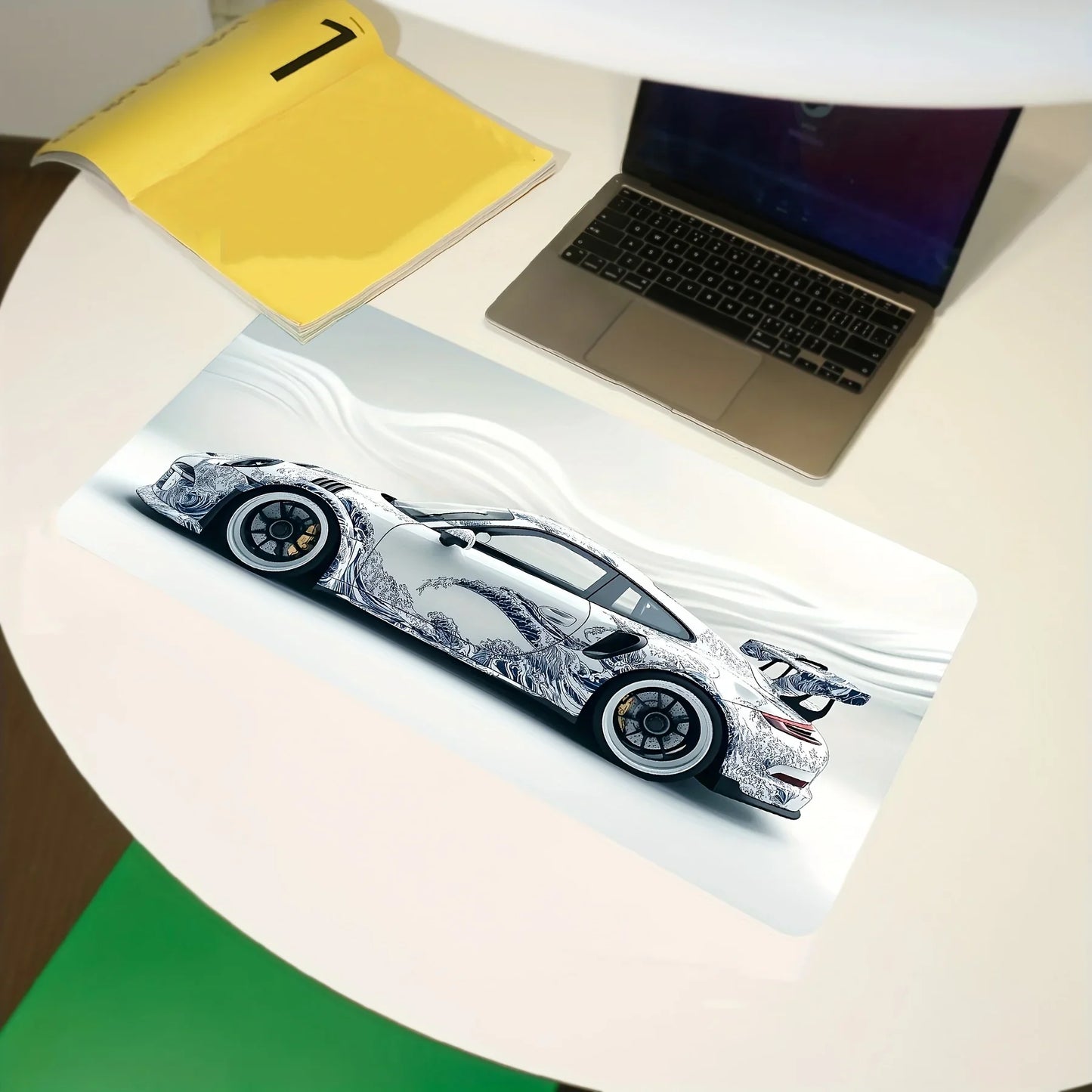 Large White Sports Car Design Gaming Mouse Pad