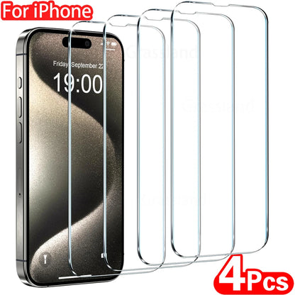 4-Pack Tempered Glass Screen Protectors for iPhone 16, 15, 14, 13, 12, 11 Pro Max, X, XS, XR, 7, 8 Plus – Protective Glass Film