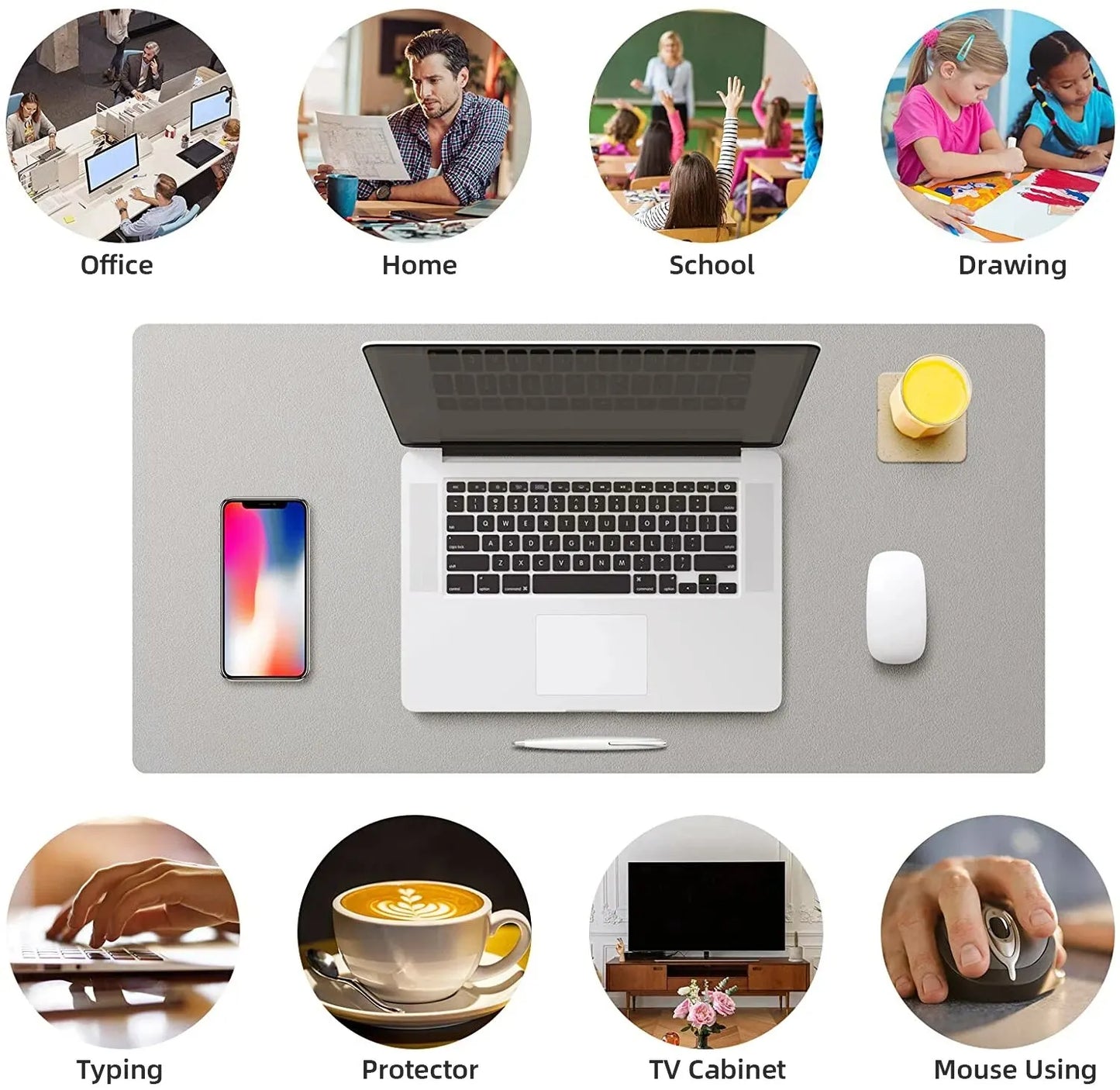 1 Pcs Large Size 60x30cm PU Leather Desk Protector Mat - Waterproof Mouse Pad & Desktop Keyboard Pad