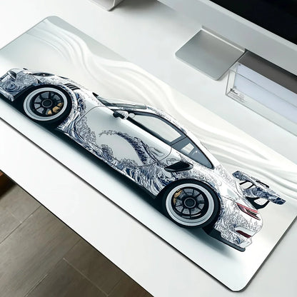 Large White Sports Car Design Gaming Mouse Pad