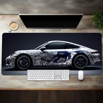 Large White Sports Car Design Gaming Mouse Pad