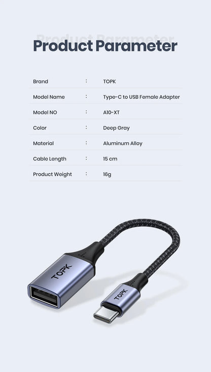 TOPK USB C to USB A Dapter OTG Cable Type C Male to USB 2.0 Female Cable for MacBook Pro Samsung Type C Adapter