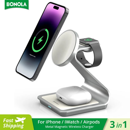 3-in-1 Magnetic Wireless Charger - 30W Charging Station for iPhone 15/14/13/12 Pro Max, Apple Watch, and AirPods Pro