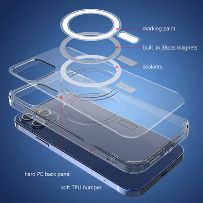 Original Magnetic Case for iPhone 15 14 13 12 Mini 11 Pro Max for MagSafe Clear Shockproof Phone Cover PC+TPU Shell