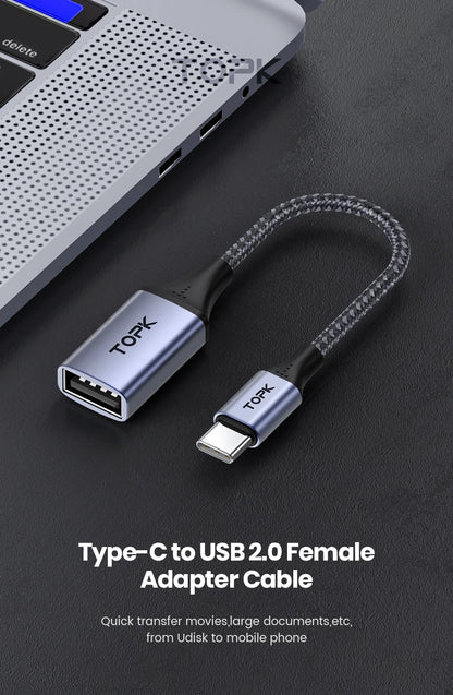 TOPK USB C to USB A Dapter OTG Cable Type C Male to USB 2.0 Female Cable for MacBook Pro Samsung Type C Adapter