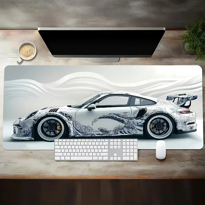 Large White Sports Car Design Gaming Mouse Pad